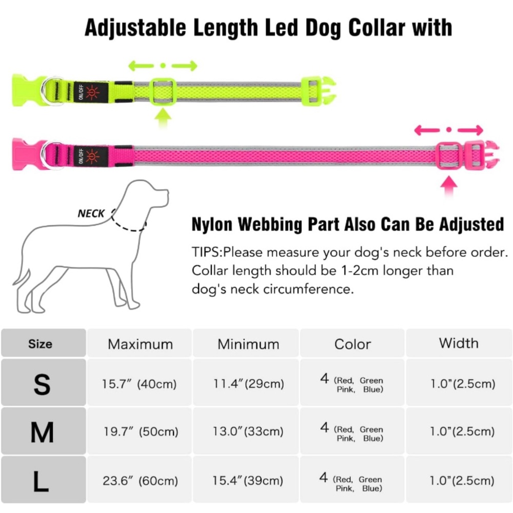 Lighted Dog Collar 3 Settings / USB Charging - Picture 4 of 9